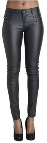 Andiwa Womens Faux Leather Trousers Low Waist Double-Zip Butt Push Up Stretch Skinny PU Sexy Leggings Petite/Regular/Tall (Black,L)
