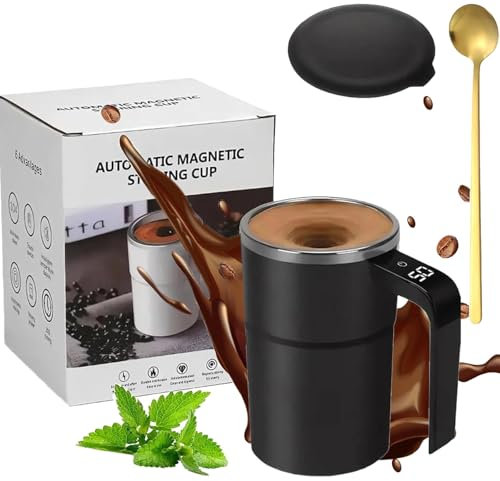 NNBWLMAEE Tasse à café électrique magnétique de 355 ml, tasse à café électrique auto-mélangeuse avec affichage numérique, tasse à café magnétique automatique pour café, thé au lait (noir)