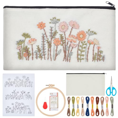 WEBEEDY 3 juegos de bolsas de bordado para bricolaje, kit de iniciación de bolsa de bordado para adultos, kit de bolsa de costura de punto de aguja incluye aros, hilos de color y agujas, organizador