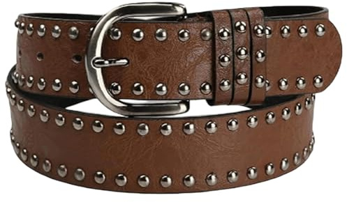 CaySep Adjustable-Vintage-Western-Belts for Women Men Studded-Leather-Cowboy-Style Belt for Jeans Pants Dresses