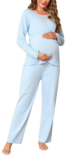 Bresdk Pijamas de Lactancia para Mujer Invierno Pijamas de Maternidad de Hospital para Premamá Algodón Conjunto Embarazo de Embarazadas S-XXL