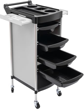 Carrello professionale da parrucchiere bianco – Carrello da lavoro mobile con 4 cassetti e ruote, pratico carrello di servizio per parrucchieri e stilisti, carrello SPA per la cura dei capelli e
