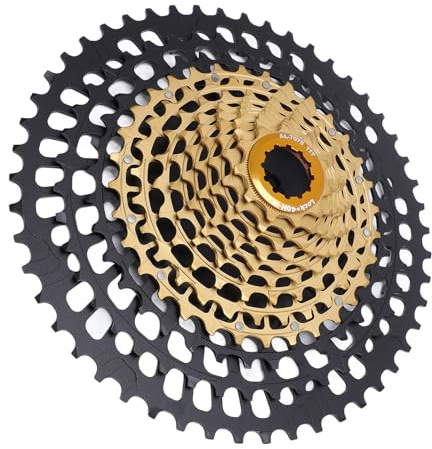 XOYIXOYI för 12-växlad cykelkassett, aluminiumstålkonstruktion, bred HG-navkompatibilitet, lätt ihålig design, jämn rotation för förbättrad prestanda (Svart+guld)
