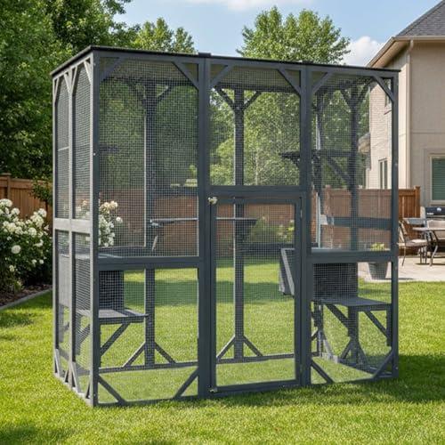 PawHaven Multi-Level Outdoor Catio Wooden Enclosure with Jumping Platforms, Large Cat House Outdoor, Window Playpen for Outside, UV Proof Asphalt Roof with Resting Room Condo