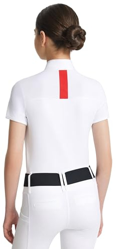 FitsT4 Sports Girls Equestrian Show Shirts Short Sleeve Horse Riding Shirt Button Up Performance Shirt Rider Top White Large