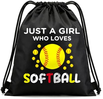 Softball Drawstring Backpack Gifts for Women Girls Soft Ball Gifts for Granddaughter Daughter Birthday Gifts for Best Friend Just A Girl Who Loves Softball Black Drawstring Bag Gift for Women