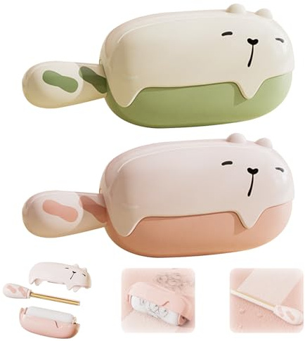 FOSDICK 2 Pcs Mini Rodillo Quitapelos Mascotas Reutilizable, Rodillo Quitapelusas Lavable, 2 en 1 Lint Roller y Raspador, Rollo Quitapelusas para Ropa, Sofá, Cama, Quita Pelos Mascota de Perro y Gato