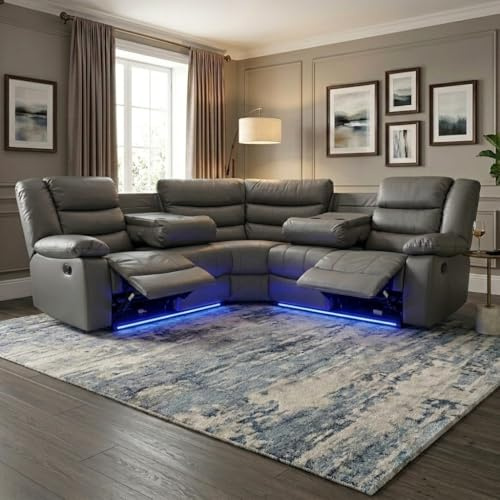 Madrid Leather Electric Recliner Sofa With Cupholders - Leather Sofa - Corner Sofa - USB Charging Ports - LED Lights