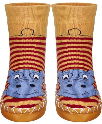 Playshoes Unisex Kinder Hüttenschuhe Hausschuh, Rot Nilpferd, 23/26 EU
