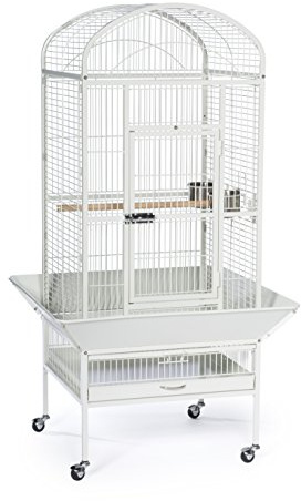 Prevue Pet Products Large Dome Top Bird Cage - Medium Steel Cage with Casters, Dual Locks, Seed Guards, and Perches, Ideal for Cockatiels, Conures, and Similarly Sized Birds - Chalk White