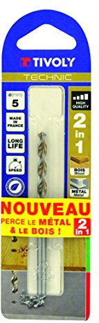 Tivoly 10804420200 Blister de 1 Foret Bois-Métal 2 en 1 Technic Gradués, Gris, Ø 2 mm