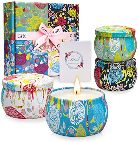 YMing Scented Candles Gift Set, Soy Wax 5.65 oz Tin Candles Gifts for Women Host with Strongly Fragrance, Birthday Gifts for Her