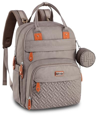 BabbleRoo Mochilas de Pañales para Bebé, Gran Capacidad Mochila de Cambio Bolsa para Pañales con Cambiador y Porta Chupones para Mamá y Papá (Caqui)