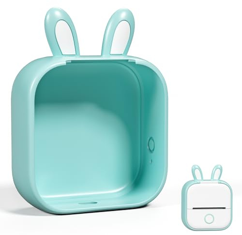 Memoking T02 skyddsfodral – kaninöron-form mjuk silikon, söt design-skrivarskydd, kompatibel med T02 Mini Bluetooth trådlös bärbar mobil fickskrivare, grön