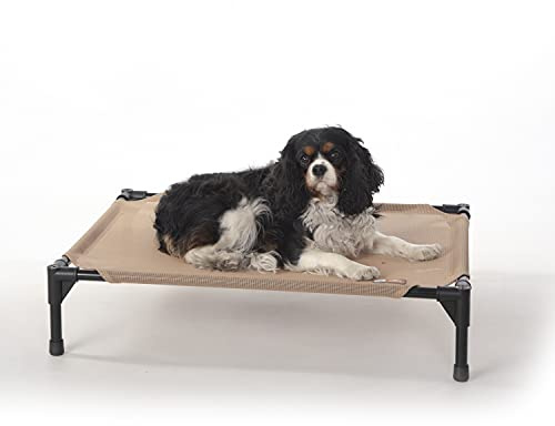 K&H Pet Products Cooling Elevated Dog Bed, Outdoor Raised Cot with Waterproof Breathable Mesh for Medium Dogs, Portable Place Bed with Heavy-Duty Metal Frame & Hammock Style Cover - Medium Tan