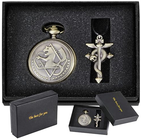 Tiong Pocket Watch Anime with Chain for Cosplay Pendant Accessories with Gifts Box(Brown)