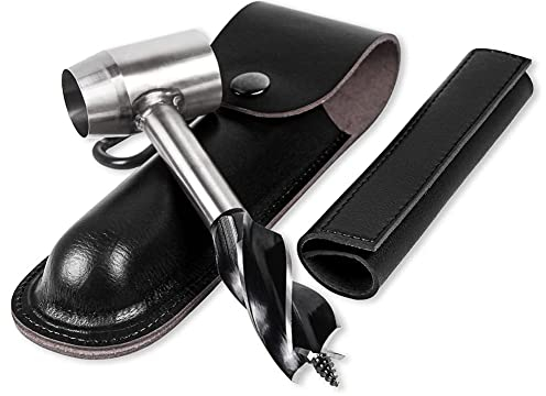 Manueller Survival-Bohrer mit Lederetui, 10,3-Handbohrer für die Holzbearbeitung, Mehrzweck-Überlebenswerkzeuge für Bushcraft-Siedler, Schraubenschlüssel, Scotch-Eye-Holzbohrer, Outdoor-Holzstift und