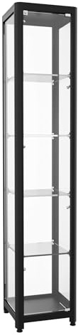 Aigentlich Säulen-Glasvitrine Alu schwarz, Sicherheitsglas inkl. LED-Beleuchtung 40x40x198cm, Verkaufsvitrine abschließbar, Messevitrine Ausstellungsvitrine Schmuckvitrine