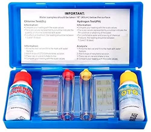 TIENDA EURASIA - Medidor Ph y Cloro Esencial, Pack de 6 Piezas y Estuche de Test Cloro y Ph Piscina, Accesorios Piscina con Test de Cloro y Ph Basico