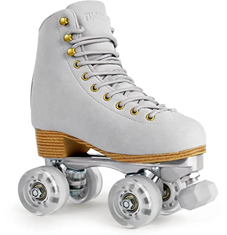 Roller Skates for Women or Men with Height Adjustable Rubber Stoppers Retro Suede Quad Roller Skates for Outdoor and Indoor