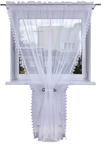 Generisch Balkontürgardine 200 x 230 Weiss lang Fertiggardine Wohnzimmer Voile Gipüre