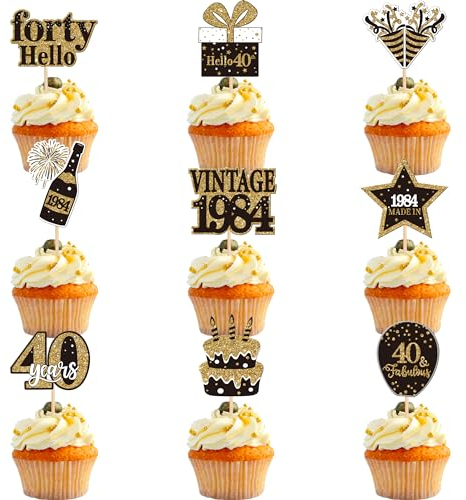 36 Stück 40th Geburtstag Tortendeko Vintage 1985 Cupcake Toppers 40 Fabulous Nummer 1985 Cupcake Picks glücklich 40 Geburtstag Hochzeitstag Party Kuchen Dekorationen Zubehör