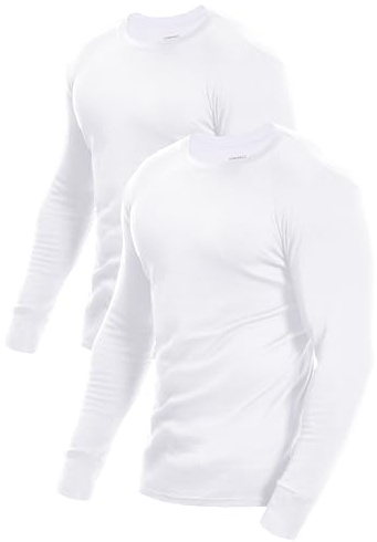 Comfneat Herren 2-Pack Long Sleeve Undershirts 100% Cotton Shirts | Ribbed Knit Collar & Cuffs