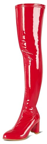 girgod Red Over The Knee Boots Patent Leather Wide Calf Sexy Red Thigh High Boots for Women Knee High GO GO Booties Size 7.5