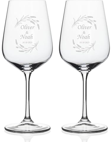 Wanapix | Pack 2 Copas de Vino Personalizadas de Cristal Grabadas con el Nombre o Texto que quieras | Flowers