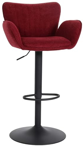 Mendler Barhocker HWC-M67, Drehstuhl Barstuhl, mit Armlehne Fußablage drehbar Stoff/Textil Eisen FSC® - Bordeaux Fuß schwarz