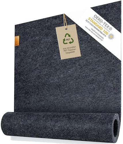 Miqio Design Tischläufer aus Filz | Nachhaltiger Oekotex Filzstoff 100x30 cm abwaschbar | Echtleder Label | Skandinavischer Filzläufer - Dunkelgrau Anthrazit