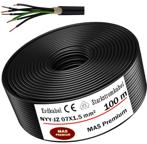 MAS Premium NYY-JZ - Cavo elettrico ad alta potenza, 5-100 m, 7 x 1,5, 2,5 o 4, anello per posa all'aperto, terra (NYY-JZ 7 x 1,5 mm², 100 m)