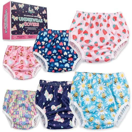 Waterproof Underwear Covers for Potty Training - Reusable - Swim Diaper - 6-Pack - Super-Soft Cloth Diaper Covers with Ultra-Thin TPU Inner Layer to Prevent Leaks - Toddler Girls' Size Small