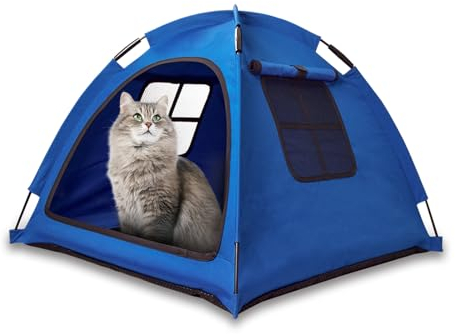 Nockovi Portable Pet Tent House for Indoor & Outdoor Use - Easy Access Cat Nest Without Door Flap, Ideal for Cats, Puppies & Small Animals (Blue)