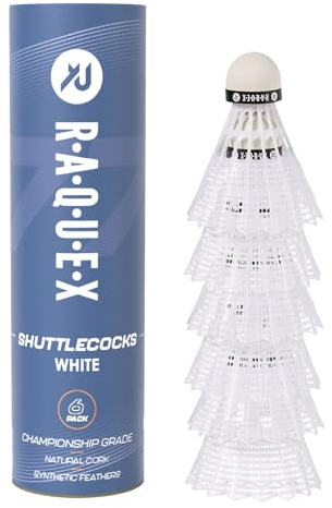 Raquex Badminton-Federbälle aus Nylon– Röhre mit 6 Federbällen mit Naturkork– drei Geschwindigkeitsoptionen–weiße oder gelbe Federbälle, robuste Badminton-Federbälle für drinnen und draußen (Weiß, 77)