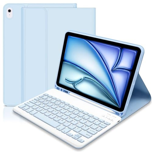 Funda para iPad Air de 6ª generación con teclado 2024, iPad Air de 11 y 11.9 pulgadas, funda de teclado inalámbrico con soporte para lápices, teclado con funda para iPad Air 5ª/Air 4ª generación