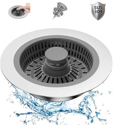 Abflussstopfen und Abflusssieb Küchenspüle, 3-in-1 Pop-Up Bodenablauf Filter Aus Edelstahl für abflüsse, Ideale Schutzvorrichtungen für die Küchenspüle