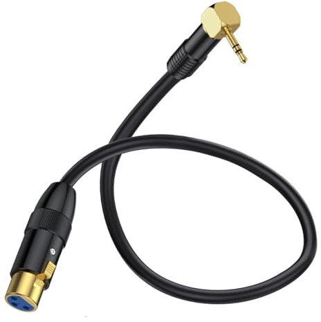 HTGuoji Right Angle 90Degree 3.5mm to XLR Microphone Cable, XLR to 3.5mm Jack Cable, 1/8 inch Aux Stereo to XLR Female Speaker Cord Adapter for Laptop,Camera,Sound,DV (50 cm)
