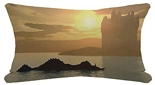 Kissen Fall Gelbes Schloss Loch Ness Mon-Ster Schottisches Schloss Computergeneriert 3D Schottland Highlands Wolken Himmel Sofakissen Bezug Stilvolles,Premium Kissenbezug Für Sofa 40X60Cm