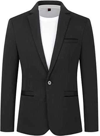 YOUTHUP Giacca da Uomo Slim Fit Blazer 1 Bottone Monopetto Formale Business Suit, Nero, 3XL