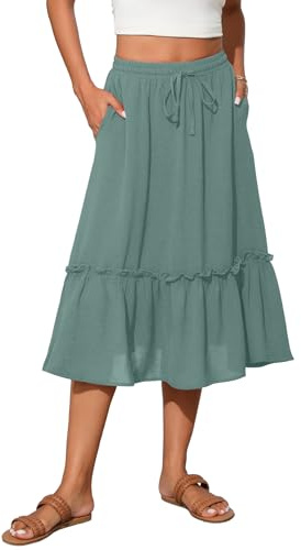 TASAMO Trendy Women's Skirt - Featuring a Flared Design, Elastic Waistband, and Side Pockets for Added Convenience Sage Green
