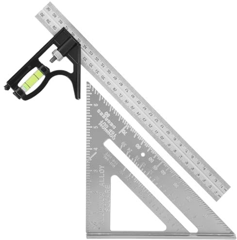 2 Pcs Square Tool, Square and Combination Square Tool Set Square Carpentry, 7inch Metric Triangle Ruler and 12 inch Square Angle Ruler Carpentry Tools and Equipment Adjustable Woodworking Measurement