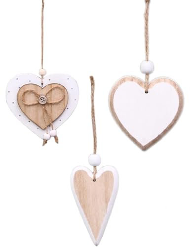 QLEUIFT 3 pcs Herz Deko Holz Anhänger Hängende Fensterdeko hängend Frühling Dekohänger Dekoaufhänger für Geschenk Frühling Deko, Weihnachtsschmuck