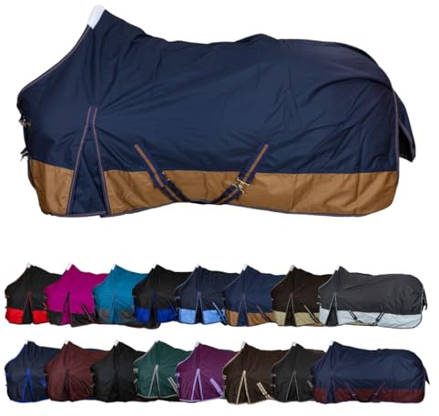 RL24 - Weidedecke 600D Basicline – Regendecke & Übergangsdecke – Wind- & wasserdichte Outdoordecke mit Innenfutter – Pferdedecke in Dunkelblau/Braun – 135cm (Polarfleecefutter)