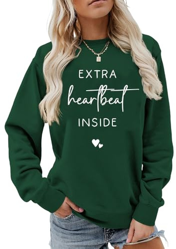 MLZHAN Extra Heartbeat Inside Sweat-shirt pour femme Chemises de grossesse Annonce Bébé Pullover Nouvelle Maman Sweatshirt Tops, Vert vintage., M