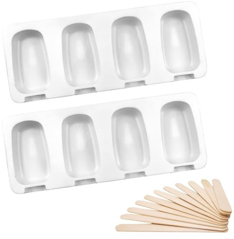 2 stampi per gelato in silicone, 4 cavità, stampi per gelato sul gambo, senza BPA, per torte e gelati, con 100 steli in legno per dessert fai da te, sorbetto, budino (bianco)