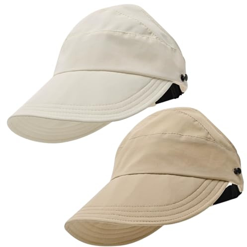 TYXHXTF 2PCS Sombrero Mujer, UV Protección, Visera Mujer, Anti UV Gorra, Ponytail Plegable Sombrero, para Camping, Viajes, Pesca, Compras