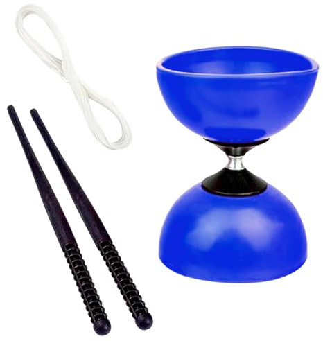 CABLEPELADO - Diábolo para Malabares con Palos de Plástico – Diábolo Acrobático para Niños y Adultos, Eje Metálico, Medidas 15 x 11,5 cm, Juguete de Malabarismo para Principiantes y Expertos | Azul
