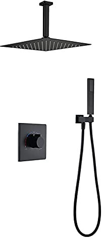 IUBGFTO Sistema de Ducha Juego de Grifo de Ducha Ajustable Oculto con Cabezal de Ducha Juego de Ducha de una manija para baño con Ducha de Mano, Caja empotrada (Negro)