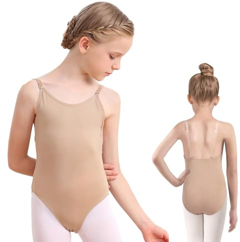 Innovess Nude Leotard for Girls, Ballet Leotards with Adjustable Strap, Quick Dry Bodysuit, dance Costume for Gymnastics and Dance Activities (Nude, M 3-5YEARS)